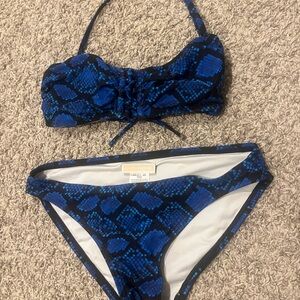 Michael Kors Blue and Black Snake-Print Bikini